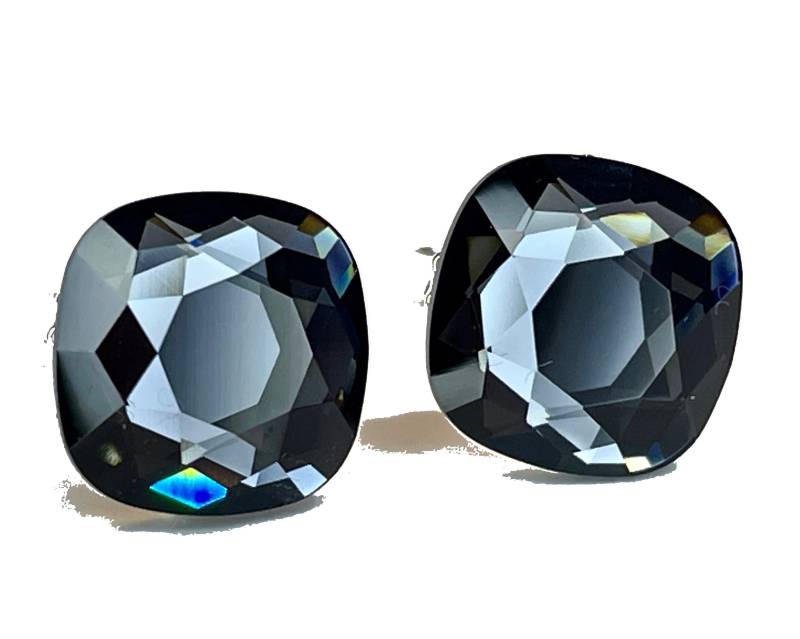 Silber Swarovski Kristall Mit 925 Sterling Ohrstecker Ohrringe Ohrhänger Cushion Crystal Graphite von KruemelsAtelier