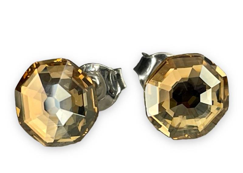 Silber Swarovski Kristall Mit 925 Sterling Ohrstecker Ohrringe Ohrhänger Solaris Crystal Golden Shadow von KruemelsAtelier