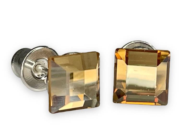 Silber Swarovski Kristall Mit 925 Sterling Ohrstecker Ohrringe Ohrhänger Square Crystal Golden Shadow Silber Swarovski Kristall Mit 925 Sterling Ohrstecker Ohrringe Ohrhänger Square Crystal Golden Shadow von KruemelsAtelier