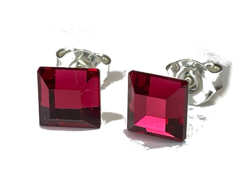Silber Swarovski Kristall Mit 925 Sterling Ohrstecker Ohrringe Ohrhänger Square Crystal Scarlet von KruemelsAtelier