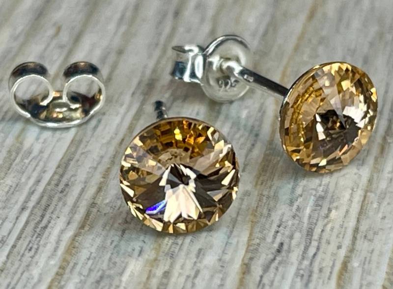 Silber Swarovski Kristall Mit 925 Sterling Ohrstecker Ohrringe 6mm Rivoli Light Peach von KruemelsAtelier