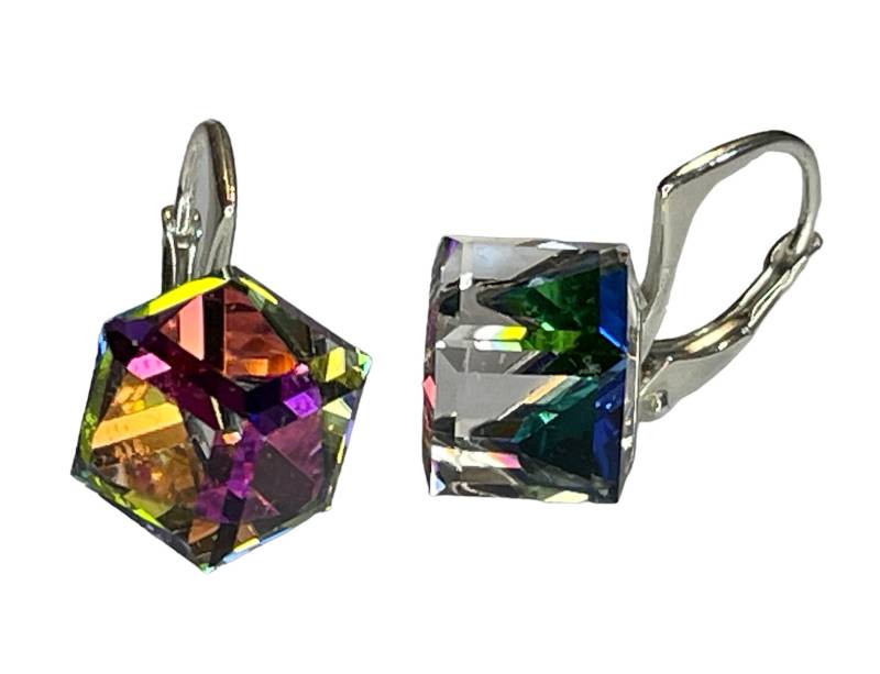 Silber Swarovski Kristall Würfel Cube Verziert Mit Ohrhänger 925 Sterling Crystal Vitrail Medium von KruemelsAtelier