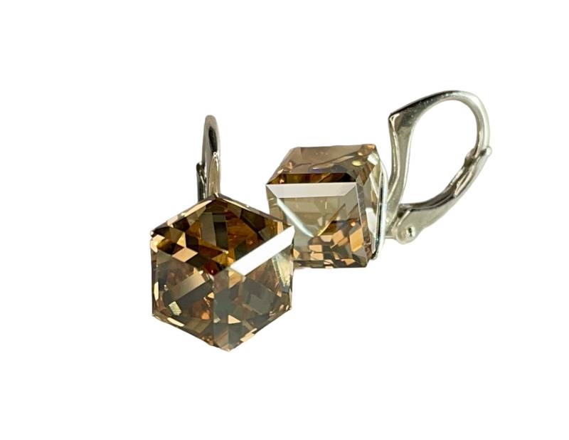 Silber Swarovski Kristall Würfel Cube Verziert Mit Ohrhänger Ohrstecker Ohrringe 925 Sterling Golden Shadow von KruemelsAtelier