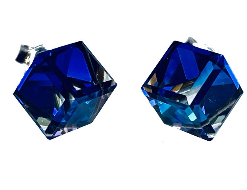 Silber Swarovski Kristall Würfel Cube Verziert Mit Ohrstecker Ohrhänger 925 Sterling Bermuda Blue Fingerring von KruemelsAtelier