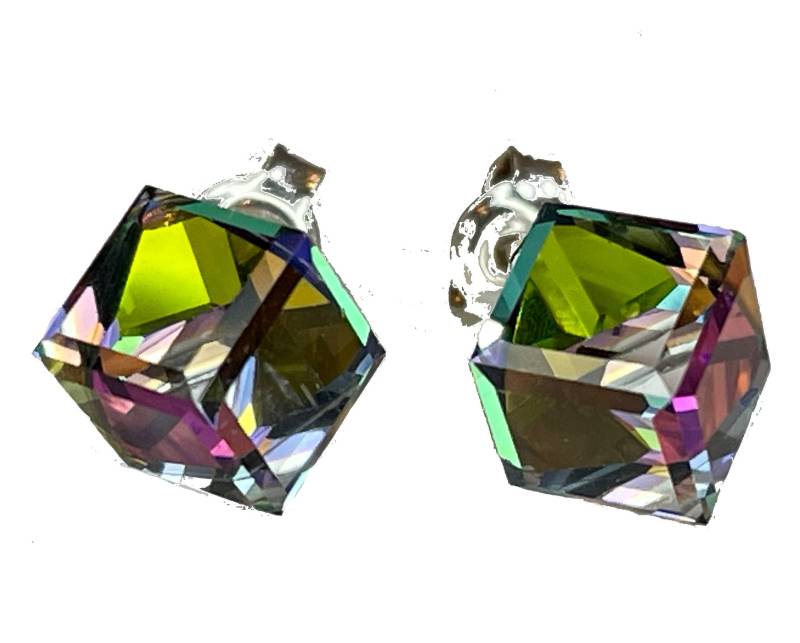 Silber Swarovski Kristall Würfel Cube Verziert Mit Ohrstecker Ohrhänger 925 Sterling Crystal Vitrail Medium von KruemelsAtelier