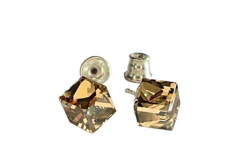 Silber Swarovski Kristall Würfel Cube Verziert Mit Ohrstecker Ohrringe 925 Sterling Golden Shadow Silber Swarovski Kristall Würfel Cube Verziert Mit Ohrstecker Ohrringe 925 Sterling Golden Shadow von KruemelsAtelier