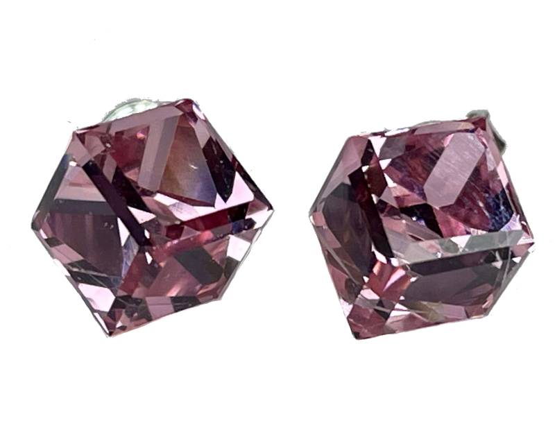 Silber Swarovski Kristall Würfel Cube Verziert Mit Ohrstecker Ohrringe 925 Sterling Rosé von KruemelsAtelier