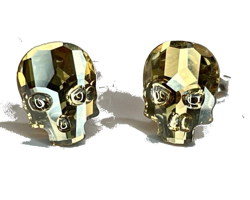Silber Swarovski Totenkopf Skull Kristall Mit 925 Ohrstecker Verziert Crystal Golden Shadow von KruemelsAtelier
