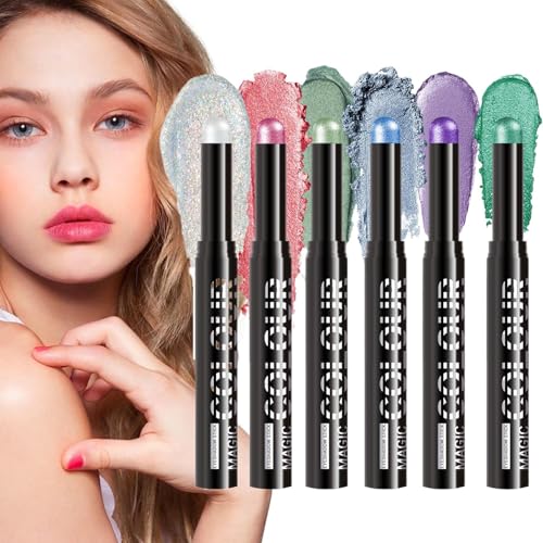 Krujecnt Cremiger Lidschatten Stift - Augen Make Up Stift Mit Schimmer Effekt,6 Stück Schimmer Langhaft Wasserdicht Festtag Alltag Weihnachten Make-up von Krujecnt