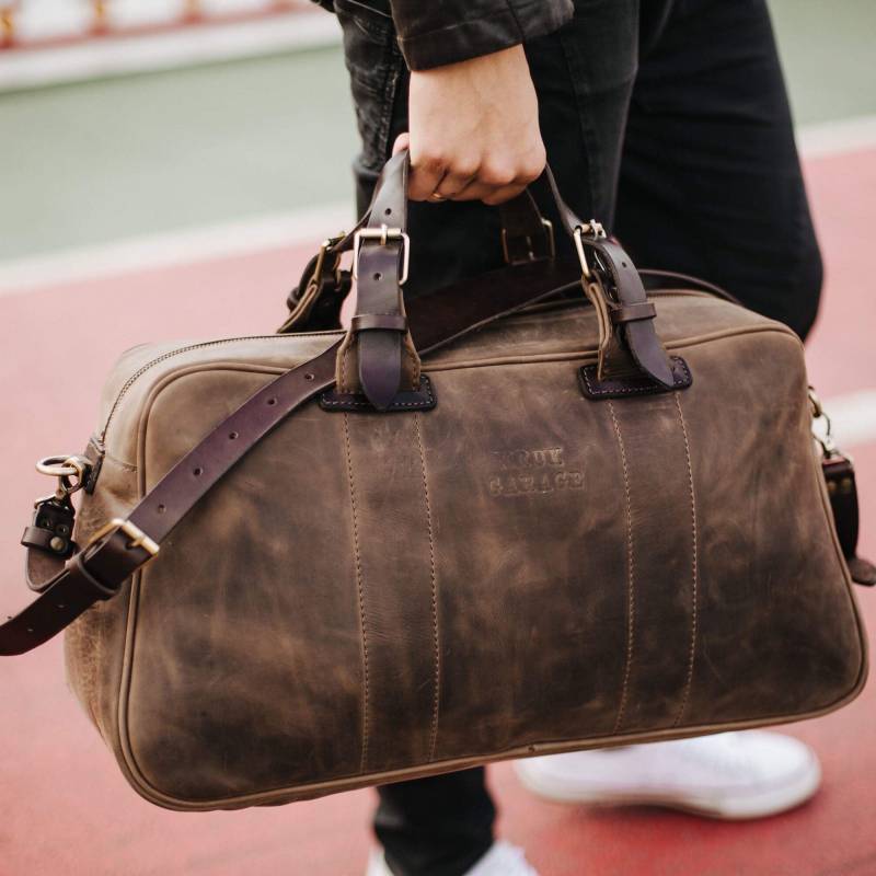 Carryall Reisetasche Große Ledertasche Herren Leder Weihnachtsgeschenk von KrukGarageAtelier