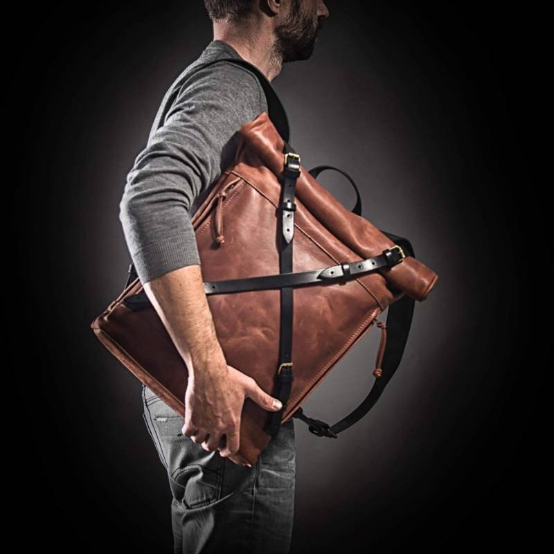 Computer Rucksack Für Männer Leder Roll Top Tasche Weihnachtsgeschenk von KrukGarageAtelier