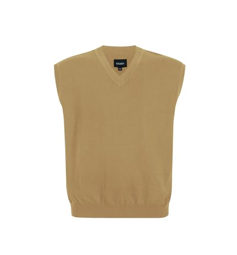 Krumba Herren Pullover Weste für ÜberGröße: Hoch Groß V Ausschnitt StRücken Ärmellos Baumwolle Pullunder Tan 3XL von Krumba