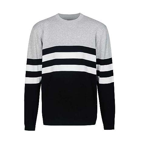 Krumba Herren-Pullover in Übergröße: Baumwolle, Rundhalsausschnitt, groß, übergroß, langärmelig, Streifen-Design, Schwarz, 7X-Groß von Krumba