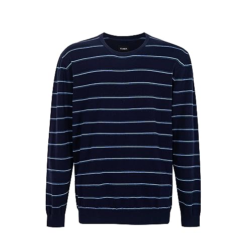 Krumba Herren ÜberGröße Pullover: Baumwolle Rundhals Marineblau&Blau Streifen Sweater 3XL von Krumba