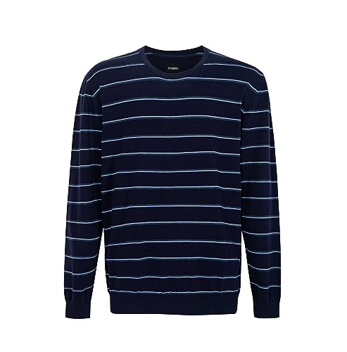 Krumba Herren Übergröße Pullover: Baumwolle Rundhals Marineblau&Blau Streifen - Übergröße Passform 2XL von Krumba