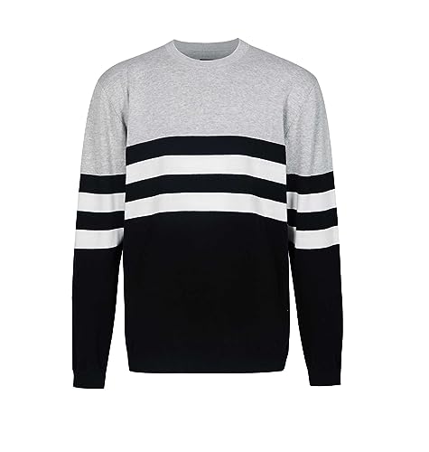 Krumba Herren ÜberGröße Pullover: Baumwolle Rundhals Schwarz Weiß Gestreift Sweater 4XL von Krumba