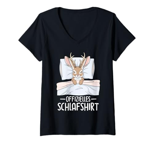 Damen Kryptid Offizielles Schlafshirt Jackalope T-Shirt mit V-Ausschnitt von Kryptozoologie Kryptiden Crew