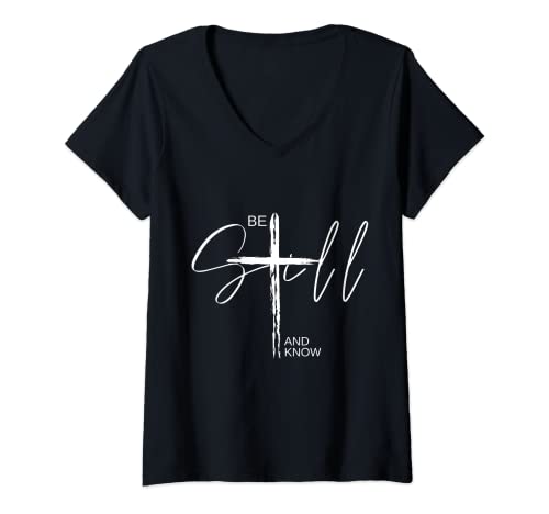 Damen Be Still and Know T-Shirt, inspirierend, christlich, Ostern T-Shirt mit V-Ausschnitt von Kryshal Designs