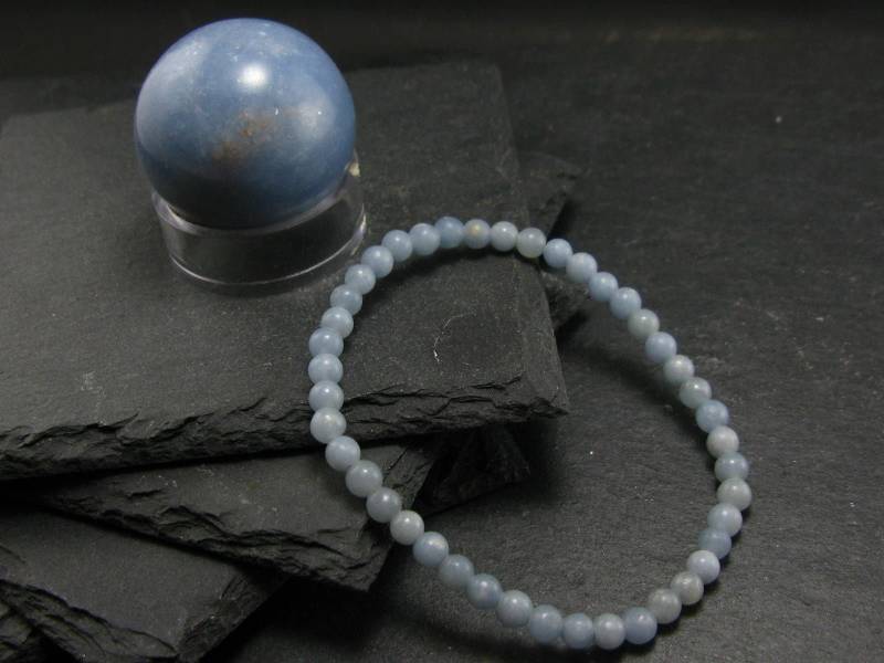 Angelit Anhydrit Echtes Armband ~ 7 Zoll 4 Mm Runde Perlen von KrystalBracelet
