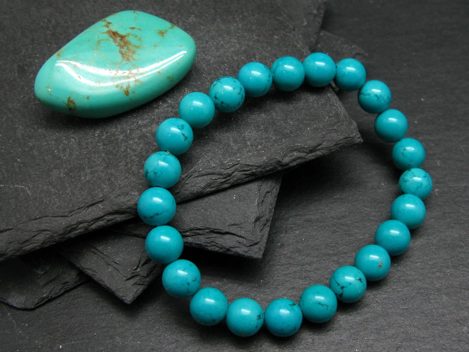 Echtes, Unbehandeltes Türkis-Armband ~ 18 cm 8 Mm Runde Perlen von KrystalBracelet