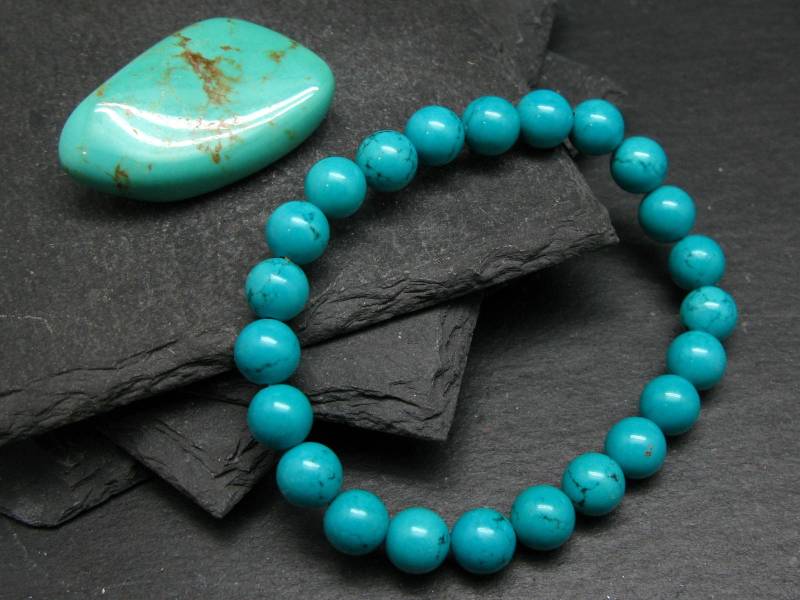 Echtes, Unbehandeltes Türkis-Armband ~ 18 cm 8 Mm Runde Perlen von KrystalBracelet