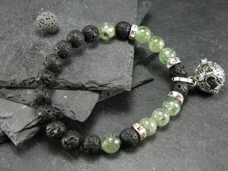 Prehnit & Lava Echtes Armband ~ 7 Zoll 8 Mm Runde Perlen von KrystalBracelet