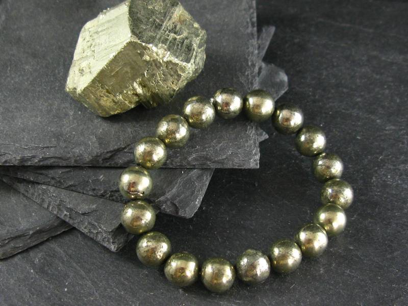 Pyrit Echtes Armband ~ 7 Zoll 10 Mm Runde Perlen von KrystalBracelet