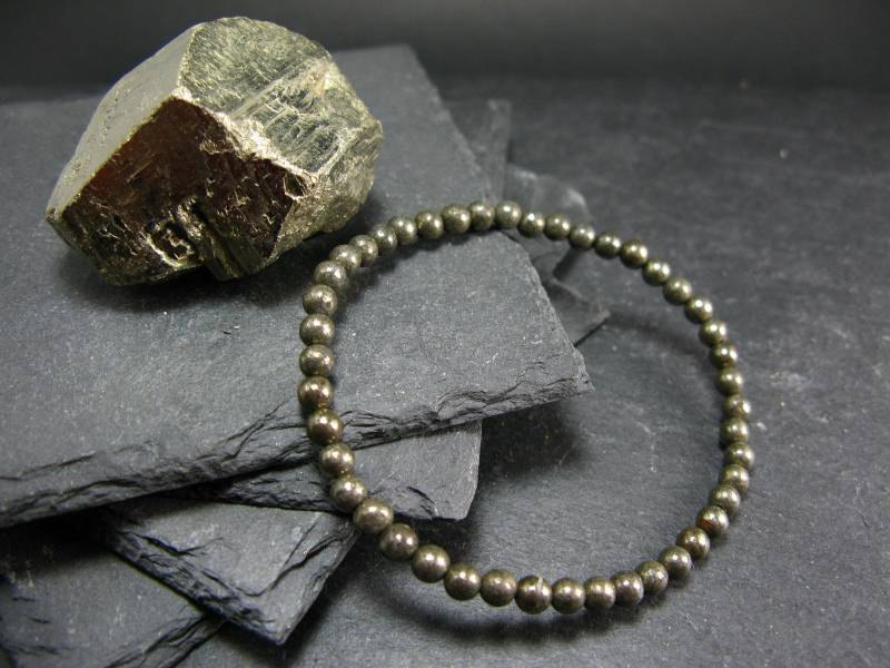 Pyrit Echtes Armband ~ 7 Zoll 4 Mm Runde Perlen von KrystalBracelet