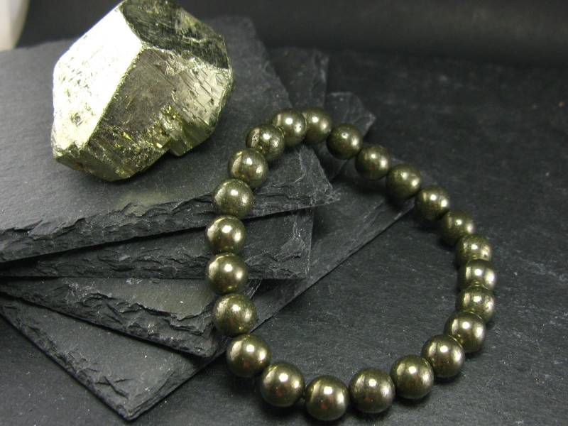Pyrit Echtes Armband ~ 7 Zoll 8 Mm Runde Perlen von KrystalBracelet