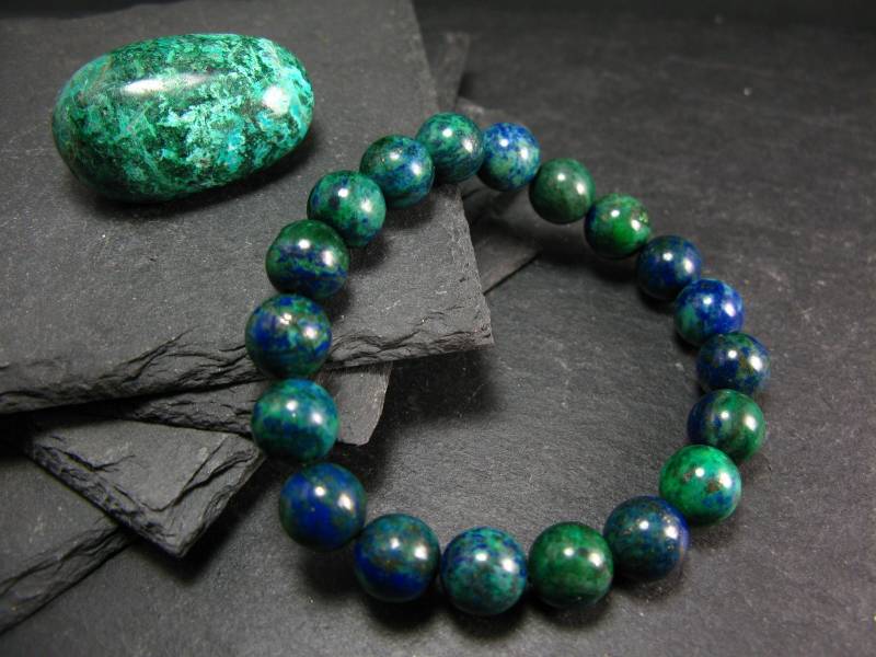 Quantum Quattro | Dioptase Chrysocola Malachite Shattuckite Echtes Armband ~ 7 Zoll 10 Mm Runde Perlen von KrystalBracelet
