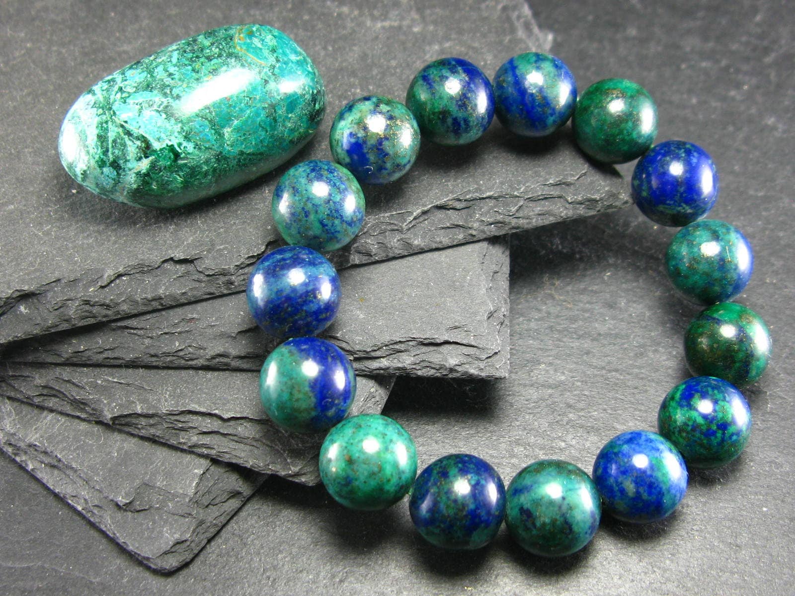 Quantum Quattro | Dioptase Chrysocola Malachite Shattuckite Echtes Armband ~ 7 Zoll 12 Mm Runde Perlen Quantum Quattro | Dioptase Chrysocola Malachite Shattuckite Echtes Armband ~ 7 Zoll 12 Mm Runde Perlen von KrystalBracelet