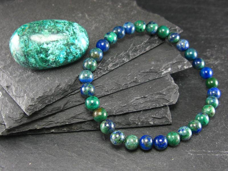 Quantum Quattro | Dioptase Chrysocola Malachite Shattuckite Echtes Armband ~ 7 Zoll 6 Mm Runde Perlen von KrystalBracelet