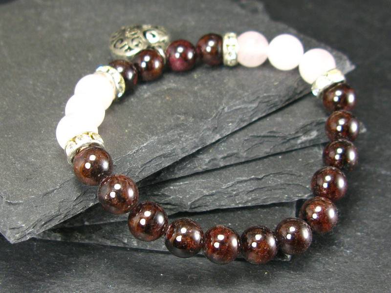 Rosenquarz Und Roter Granat Echtes Armband ~ 7 Zoll 8 Mm Runde Perlen von KrystalBracelet