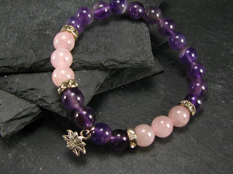 Rosenquarz & Amethyst Echtes Armband ~ 7 Zoll 8 Mm Runde Perlen von KrystalBracelet
