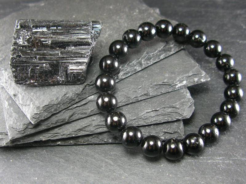 Schwarzer Turmalin Echtes Armband ~ 7 Zoll 8 Mm Runde Perlen von KrystalBracelet