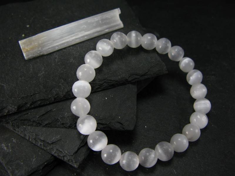 Selenit Echtes Armband ~ 7 Zoll 8 Mm Runde Perlen von KrystalBracelet