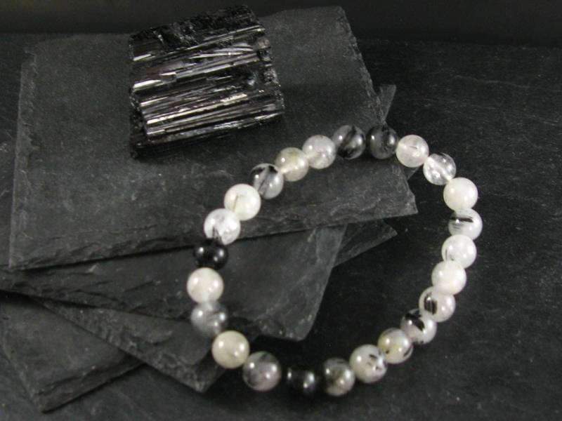 Turmalinquarz Mit Schwarzem Turmalin Echtes Armband ~ 7 Zoll 8 Mm Runde Perlen von KrystalBracelet
