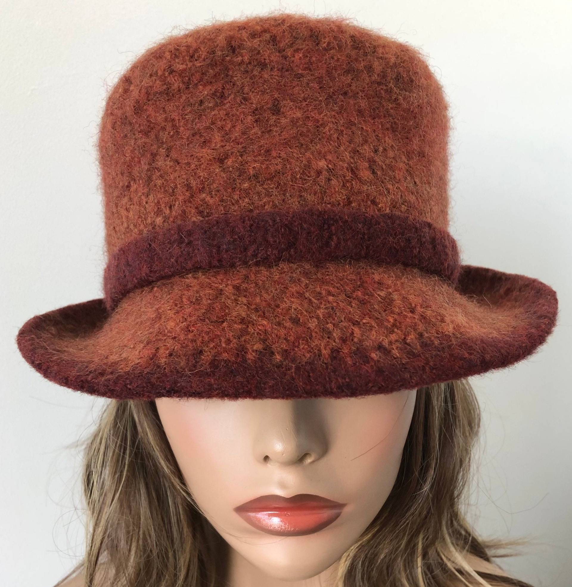 Kupfer Tweed Wolle Cloche, Winter Eimer Hut, Gefilzte Frauen Warme Gefilzt Hut von KrystalaJoy