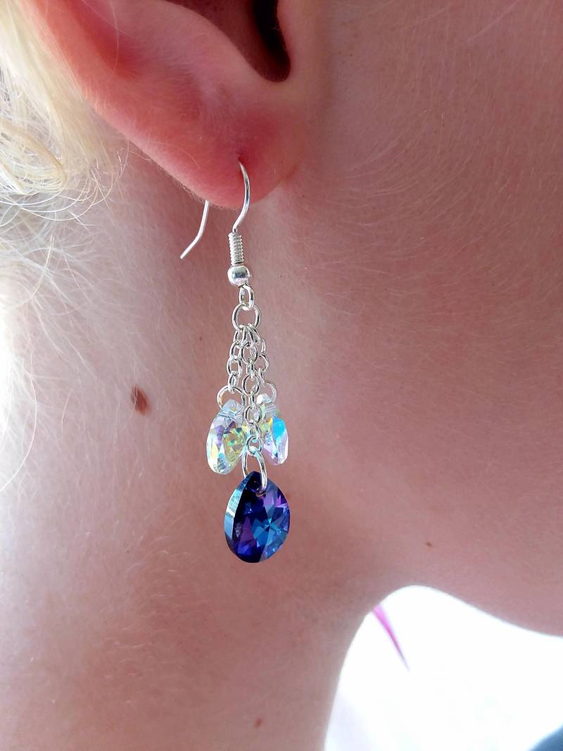 Swarovski Kristall Baumeln Ohrringe, Blau Lila Schmuck von KrystalineElegance