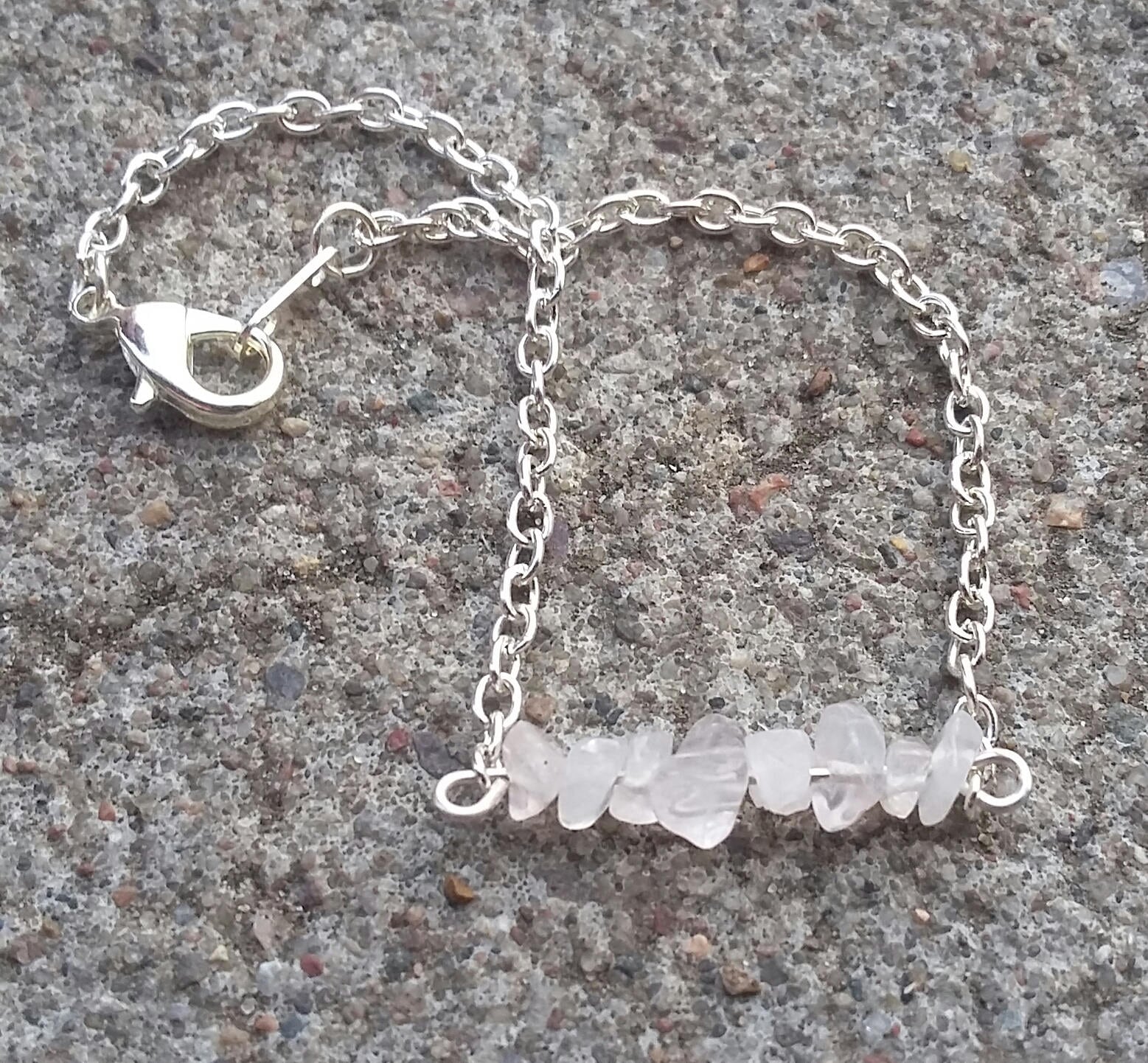 Zierliches Rosenquarz Armband, Sterling Silber Überzogene Kette von KrystalineElegance