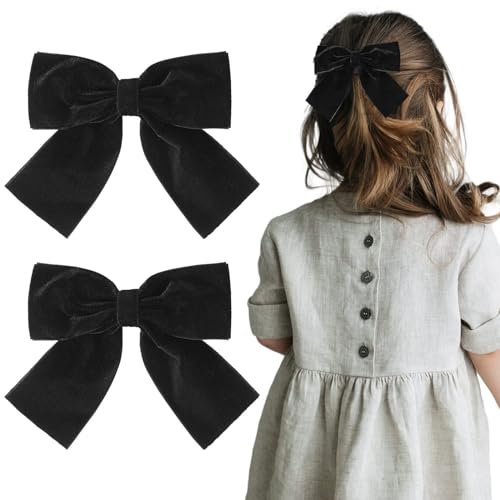 Kryzalite 2 Stück Samt-Haarschleifen, schwarze Haarband-Clips, 15 cm, große -Krokodilklemmen, Haar-Accessoires für Frauen, Mädchen, Kleinkinder, Kinder, Babys von Kryzalite
