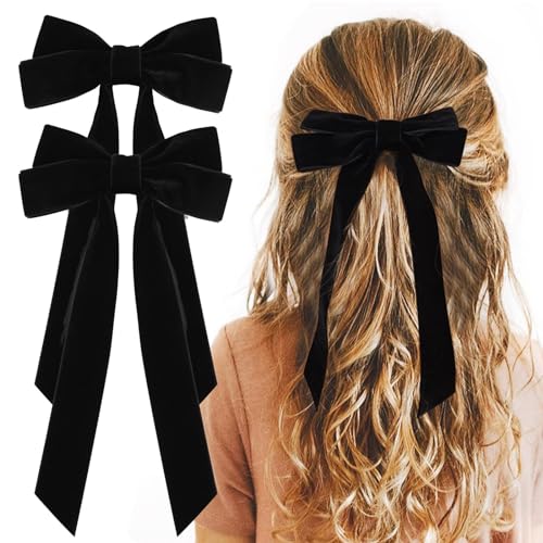 Kryzalite 2 Stück Samt-Haarschleifen, schwarze Haarband-Clips, große Herbst-Krokodilklemmen, Haar-Accessoires für Frauen, Mädchen, Kleinkinder, Kinder, Babys von Kryzalite