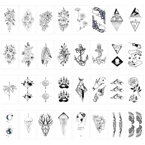Kryzulax 32 Blätter Fake Tattoos,3D Wasserdicht Temporary Sticker Tattoos Erwachsene für Make Up Deko von Kryzulax
