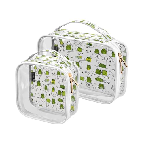 2er Pack Transparente Reise Kosmetiktasche Frosch Sommer Kosmetiktasche für Frauen Männer Mädchen Kosmetiktasche mit grünen Fröschen für wesentliche Gegenstände, mehrfarbig, Kulturbeutel von Ksajwzf