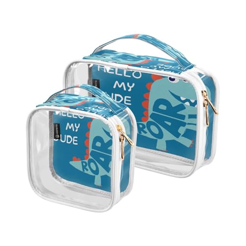 2er-Pack klare Reise-Make-up-Tasche für Kosmetik niedlichen Dinosaurier hallo für Frauen Männer Mädchen, Tier Dinosaurier Kosmetikwäsche Organisationstasche für Reisen Notwendigkeiten, viele, von Ksajwzf