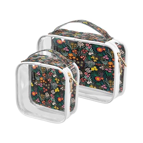 2er-Pack klare Reise-Make-up-Tasche kosmetische Kulturbeutel Frühling Blume Blätter für Frauen Männer Mädchen, Sommer Mohn kosmetische Wasch Organisationstasche für Reisen Notwendigkeiten, viele, von Ksajwzf