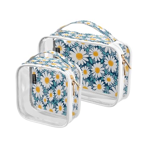 2er-Pack klare Reise-Make-up-Tasche kosmetische Kulturbeutel Sommer Gänseblümchen Blume für Frauen Männer Mädchen, unsere Kosmetikwäsche Organisationstasche für Reisen Notwendigkeiten, viele, von Ksajwzf