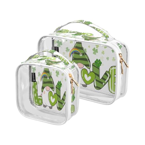 2er-Pack transparente Reise-Make-up-Tasche für Kosmetik St Patrick Day mit Gnomen für Frauen Männer Mädchen, Weißklee Kosmetik waschen Organisationstasche für Reisen Notwendigkeiten, viele, von Ksajwzf