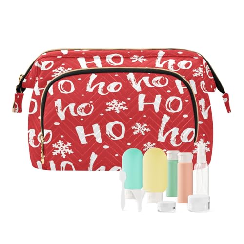 Hohoho Reise-Kulturbeutel, Kosmetiktasche, Weihnachten, für Damen, Herren, Mädchen, rote Schneeflocke, wasserdicht, Make-up-Kosmetik-Organizer, Tasche für Reiseutensilien, multi, Kosmetikkoffer von Ksajwzf