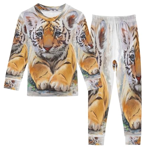 Kinder-Pyjama-Set, niedliches Tigergemälde, Baumwolle, Nachtwäsche, Pyjama-Set, langärmelig, Tier-Tiger-Pyjama-Set, Nachtwäsche, Homewear für Mädchen und Jungen, multi, 5 Years von Ksajwzf